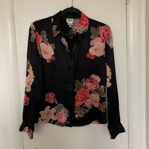 Floral Black Silk Button Down Blouse 4